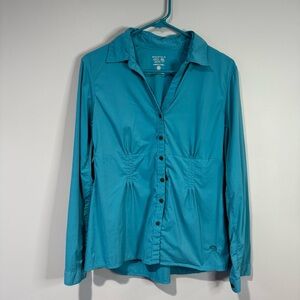 Mountain Hardwear Womens 10 Teal Button Up Hiking Shirt Outdoors Camping UPF +25